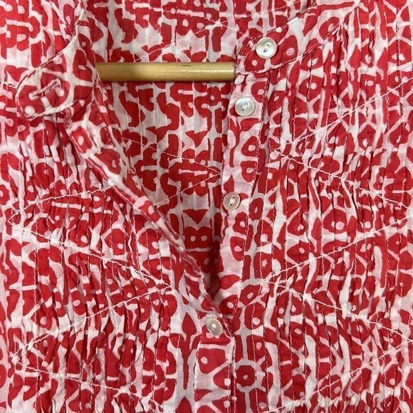 ROBERTA ROLLER RABBIT Women’s Shirred Detail Popover Top Orange/White Size Small - Picture 6 of 14